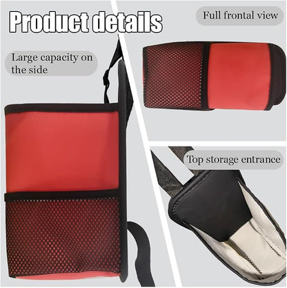 2-in-1 Large Cup Holder, Car Water Bottle Holder, 80 oz Waterproof Leather Car Seat Side Organizer, Multifunctional Seat Side Storage Hanging Bag with Mesh Pocket Fit for Most Vehicles (Red) - Image 3