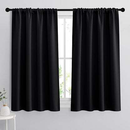 RYB HOME 54 inch Blackout Curtains for Living Room Bedroom, Rod Pocket | Thermal Insulated, Room Darkening, Temperature Balance, Shades for Studio Dorm Rental Room, W42 x L54, Black, 2 Panels by RYBHOME