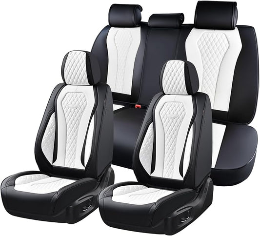 Coverado Seat Covers, Car Seat Covers Full Set, White Car Seat Cover, Auto Seat Covers Front Seats Rear Seat Cover, Luxury Car Seat Cushion,Leather Seat Cover Seat Protector Universal Fit Most Cars by COVERADOAUTO