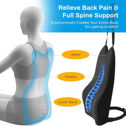 Lumbar Support Pillow for Car – Memory Foam Whole Back Relief | Adjustable Straps, Washable Cover, Anti-Slip – Daily Commute & Long Trips – 16.9"x20.9"(2.4" Thin) – Trusted by Pro Drivers - Image 3