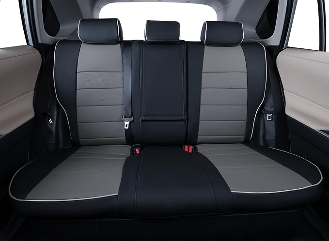 EKR Rav4 Seat Covers Custom Fit for Toyota Rav4 LE(NOT for Hybrid) 2013 2014 2015 2016 2017 2018,Leather Car Seat Cover for Trucks SUV Full Set,Faux Leather(Black/Gray) - Image 2