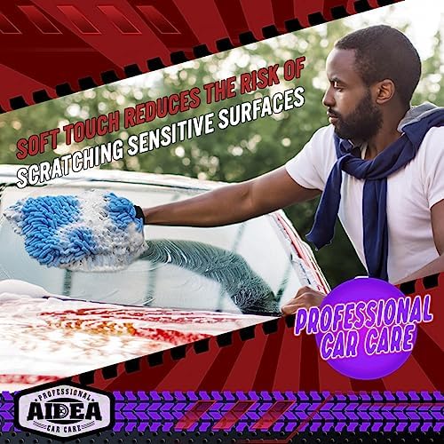 AIDEA Car Wash Mitt Microfiber, 2PK, Car Wash Brush, Blue, 8''X12'' - Image 4