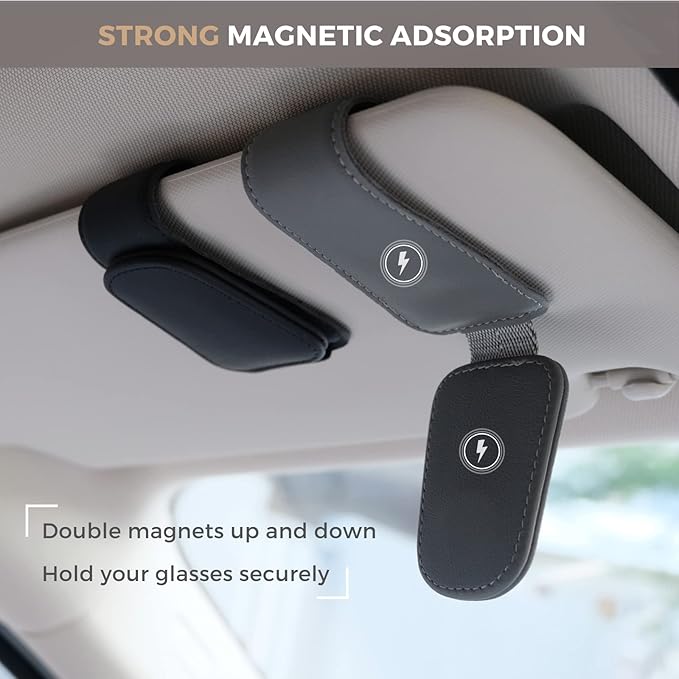 Magnetic Leather Car Sunglass Holder, Visor Sunglasses Holder Clip, 1 Pack | Suitable for Different Size Eyeglasses, Easy Opreation, Car Organziation Accessories - Image 4