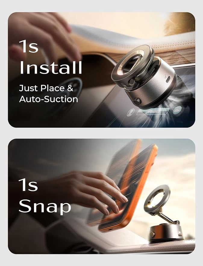 LISEN Suction Phone Mount【2026 Auto Vacuum 3.0】, 360 Adjustable Magnetic Phone Holder for Car Dashboard Universal Magsafe Accessories Gifts for Men Women for iPhone 17 Pro Max Air 16 15 14 13 12 - Image 5