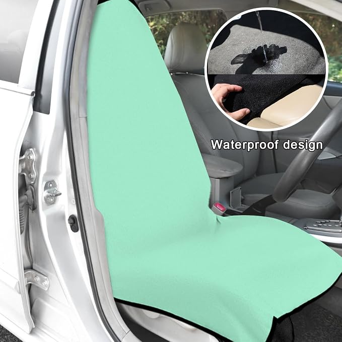 DXNQ Car Towel Seat Cover, Waterproof Sweating Non-Slip Premium Soft Towel Carseat Protector, Universal Machine Washable Car Truck SUV Front Seat Cover for Gym Workout Beach Hiking (Mint Green) - Image 5