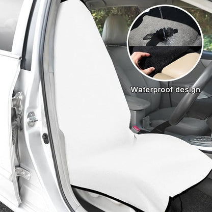 DXNQ 2PCS Car Towel Seat Cover, Waterproof Sweating Non-Slip Premium Soft Towel Carseat Protector, Universal Machine Washable Car Truck SUV Front Seat Cover for Gym Workout Beach Hiking (White) - Image 5