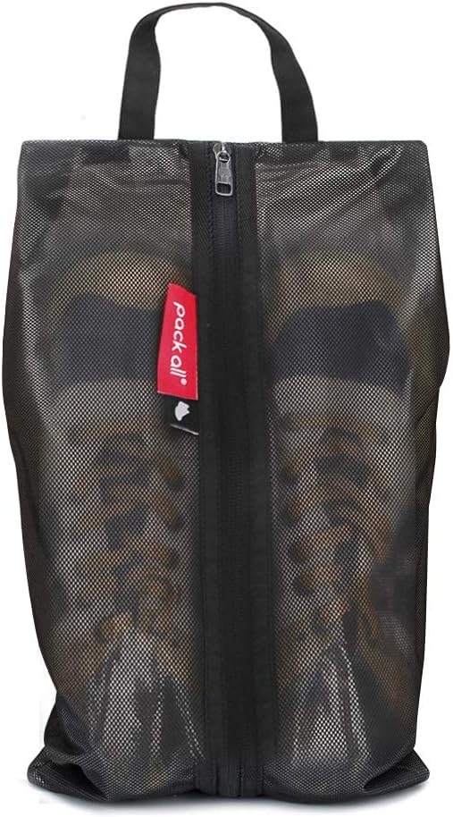 pack all Shoe Bag for Travel, Water-Resistant Shoe Pouch for Sports | Odor-Resistant, Dustproof, Portable, Soccer Cleats & Gym Storage, Fits Up to Size 11, 1 Pack, Black by packall