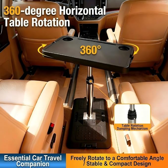 Car Desk for Laptop, Adjustable Car Seat Tray Table, 360° Rotating Multi-Function Travel Tray for Passenger & Rear Seat, Portable Eating & Work Station, Essential Road Trip Accessories - Image 5