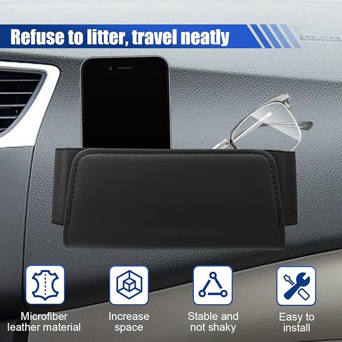 Car Seat Side Storage Pocket, Leather Foldable Auto Door Storage Box, Waterproof Car Trash Can Organizer, Multifunctional Vehicle Interior Accessories for Phones, Glasses, Keys, Cards (Black) - Image 3