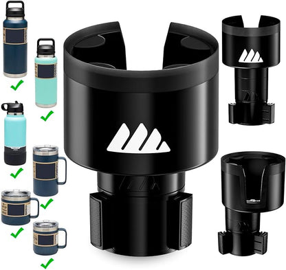 Integral Ultimate Car Cup Holder Expander with Adjustable Base & Organizer | Fits Yeti 14/24/36/46oz, Hydro Flask 32/40oz, Ramblers, mugs & 3.4-4.0in bottles, rubber-tab adjustable base by IntegralTravelAccessories