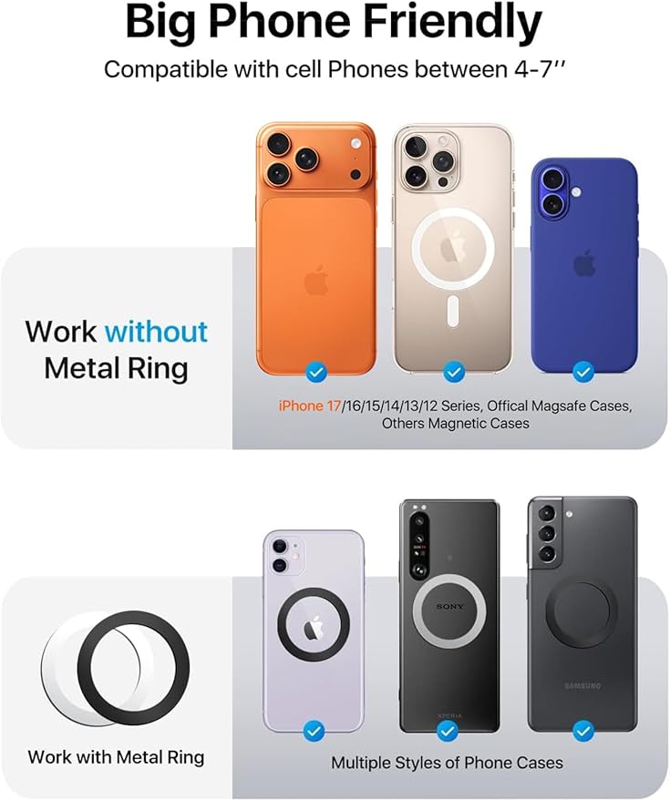 andobil Upgraded for Magsafe Car Mount Pro [Strongest Magnet, Big Phone Friendly] 360° Rotation Magnetic Phone Holder for Car Vent for iPhone 17 Pro Max 16/15/14/13/12 Samsung S26/S25 (Carbon Fiber) - Image 5