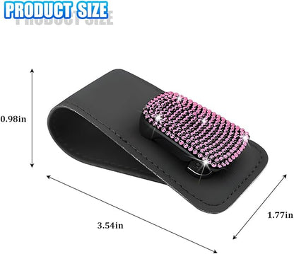 Bling Car Sun Visor Sunglasses Holder, Crystal Rhinestone Leather Visor Eyeglasses Ticket Card Mounter Clip, Shiny Diamond Auto Glasses Hanger Holder, Universal Fit (Black/Pink) - Image 2