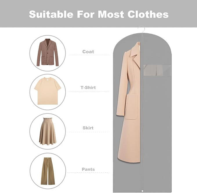 Dress Bags for Gowns Long, 65'' Garment Bags for Hanging Clothes, Suit Bag Cover for Storage and Travel (Grey) - Image 3