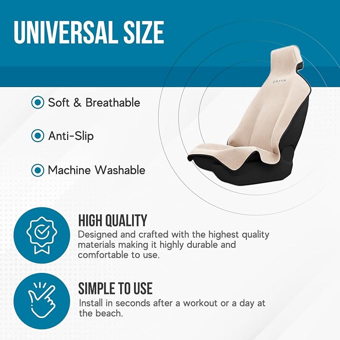 DryvaSeat - Premium Microfiber Towel Car Seat Cover - Waterproof & Sweatproof - Universal Fit, Machine Washable, Non-Slip - Seat Protector for Car, Truck, SUV, Van (Beige, 1 Pack) - Image 5