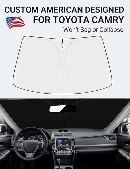 Proadsy Custom Fit 2013-2017 Toyota Camry Windshield Sun Shade, Blocks Heat | 240T Heat Shield, Drops Temp 54°F, Blocks 99% UV, Prevents Dashboard Cracking, Summer Parking & Beach Trips, Easy Twist-Fold - Image 2