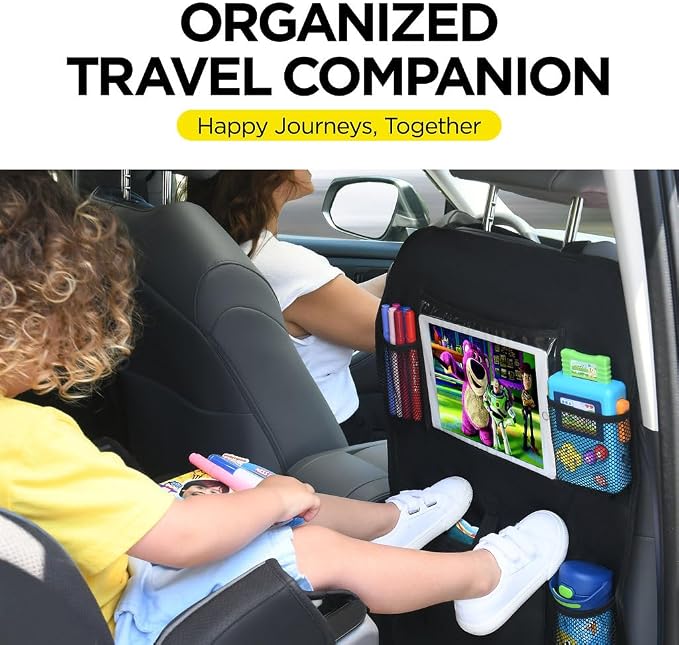 lebogner Back Seat Cover for Kids + 6 Pocket Storage Organizer, 2 Pack X-Large Kick Mats Backseat Protector with iPad Tablet Holder, Car Seat Back Protectors for Vehicles to Protect from Dirt & Mud - Image 4