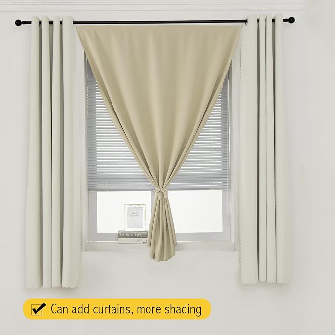 Thermal Blackout Curtains with Self-Adhesive Tape, No Rod No Drill Easy Install Window Cover for Bedroom Kitchen Dorm, 71" W x 59" L, Beige, 1 Panel - Image 8