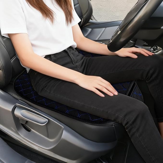 Leather Front Car Seat Cover, Anti-Slip Car Seat Bottom Covers, Full Wrapped Bottom Seat Protectors with Storage Pocket, Universal Comfortable Seat Cushion Fit Vehicles SUVs Trucks (K2-Black Blue) - Image 3
