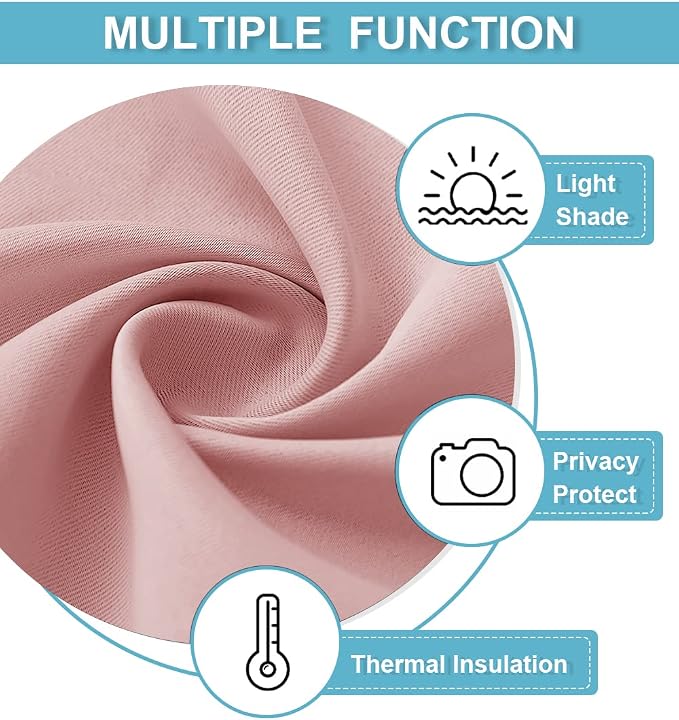 RYB HOME Short Peach Pink Blackout Curtains for Small Bedroom Window Cafe | Thermal Insulating, UV Blocking, Privacy Protection, Drapes/Tiers for Basement Garage Bathroom, W42 x L36, 2 Panels - Image 4