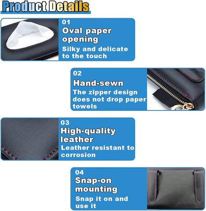 Car Tissue Holder, Sun Visor Box, Backseat Paper Carton, Leather Napkin Case, Universal Hanging Towel Clip for SUV, RV, Truck (Black) - Image 3