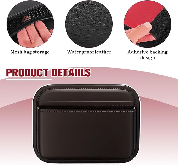 Car Seat Side Pocket Organizer, Self-Adhesive Leather Vehicle Seat Console Storage Pouch Box for Phones, Keys, Pens, Auto Interior Door Organizer Pocket Bag, Universal for Vehicles (Coffee) - Image 6