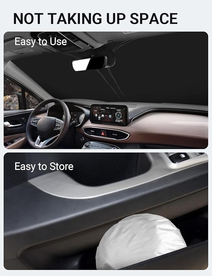 Proadsy Custom Fit Car Windshield Sun Shade for 2019-2026 Hyundai Santa Fe | 240T Heat Shield, Drops Temp 54°F, Blocks 99% UV, Prevents Dashboard Cracking, Summer Parking & Beach Trips, Easy Twist-Fold - Image 8