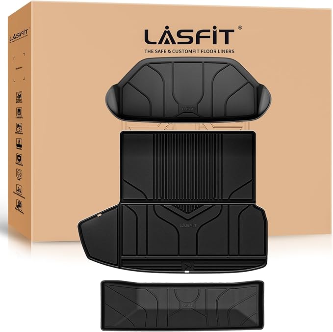 LASFIT Premium Extra Thick Trunk Mats for Tesla Model S & Plaid 2021-2025 | 100% TPE All Weather Custom Fit Frunk Mat Sub Trunk Mat Cargo Liners Set Automotive Accessories, 3PC Black by LASFIT