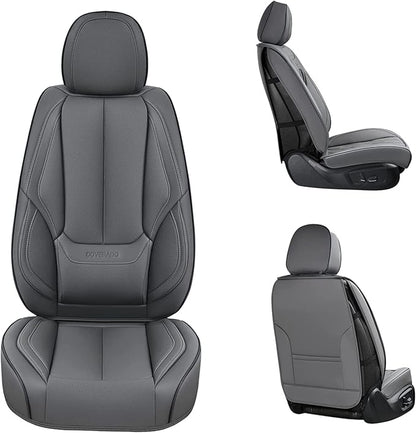 Coverado Front Seat Covers, Waterproof Nappa Leather Car Seat Cover, Sideless Car Seat Covers Front Seats, Driver Seat Cover, Car Seat Protector Universal Fit for Most Sedans SUV Truck, Grey - Image 6