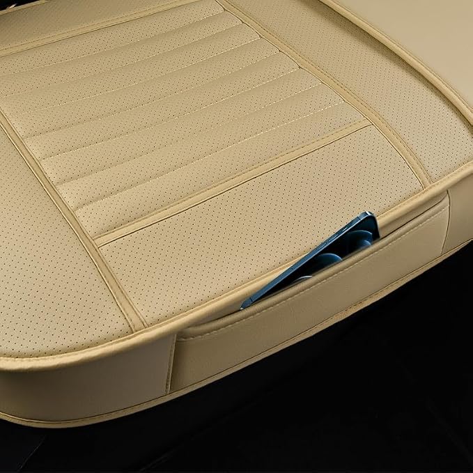 Back Seat Covers, Rear Seat Cushions, Auto Bench Protector with Breathable PU Leather and Non-Slip Bottom Universal for 4 Season (Beige, 61" x 20. 5") - Image 3