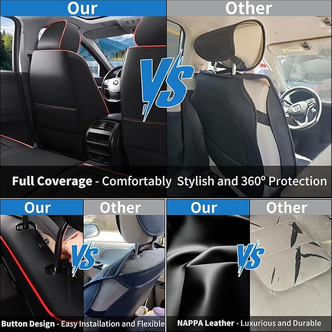 Car Seat Covers Full Set Custom Fit For Lexus ES350 2007-2026, Black&Red | Lumbar Support, Premium Faux Leather, Breathable, Anti-Slip, Airbag Compatible, Waterproof, Car Seat Protectors, 2 Row-5Seat - Image 5