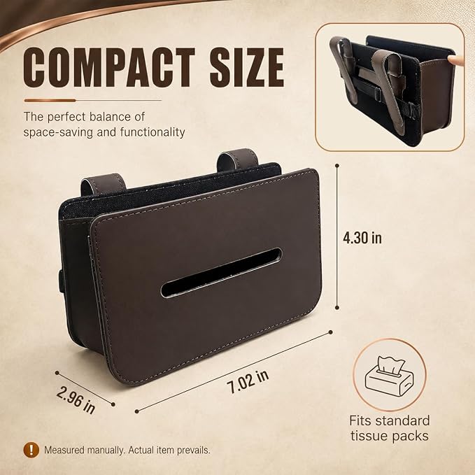 Car Tissue Holder, Leather Rectangular Car Backseat Napkin Storage Box, Multifunctional Vehicle Interior Tissues Organizer Accessories for Keep Auto Tidy (Brown) - Image 2