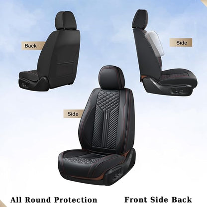 Coverado Car Seat Covers Full Set, 5 Seats Leather Seat Covers for Cars, Waterproof Front and Rear Car Seat Protectors Cushions Universal Fit Most Vehicles (Black) - Image 2