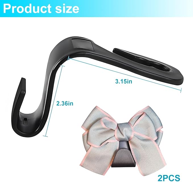 Mandark 2PCS Bow Car Headrest Hooks for Bags, Gray Line | PVC construction, clip-on installation keeps items off the floor, fits most cars, SUVs, and trucks, car interior accessories - Image 2