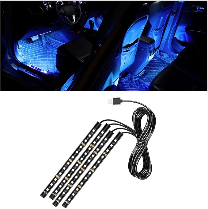Car LED Strip Light, 12V 48 LED Vehicle Under Dash Neon Ambient Night Decor Lamp with USB Port, Automotive Interior Lighting Accessories, Universal for SUV Truck Sedan (Blue) by Ywdiml
