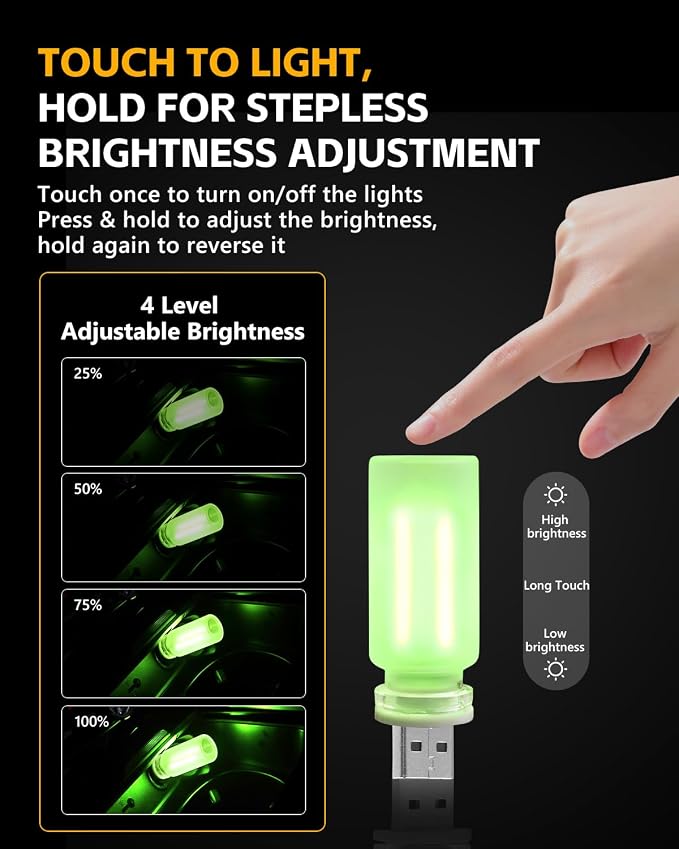 2PCS USB Car Lights, Touch Adjustment Lights, Plug in USB Vehicle Interior Ambient Light, Mini LED Retro Bulb Frosted Glass Night Light for Camping, Holiday Decoration, Party, Bedroom (Green) - Image 4