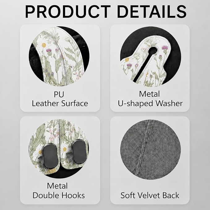 Cute Vintage Wildflower Car Seat Back Storage Headrest Hooks for Purses & Bags – 2PCS PU Leather Dual Metal Hooks, Backseat Organizer Accessories - Image 3