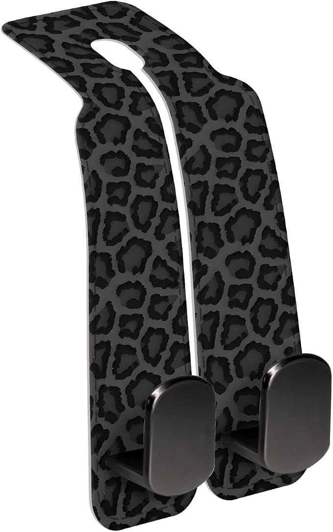 Car Seat Back Storage Headrest Hook, Premium Leather Double Metal Hook, Hanger Storage Organizer for Purse Cloth Bag, Car Interior Accessories Cute Black Leopard by Unknown