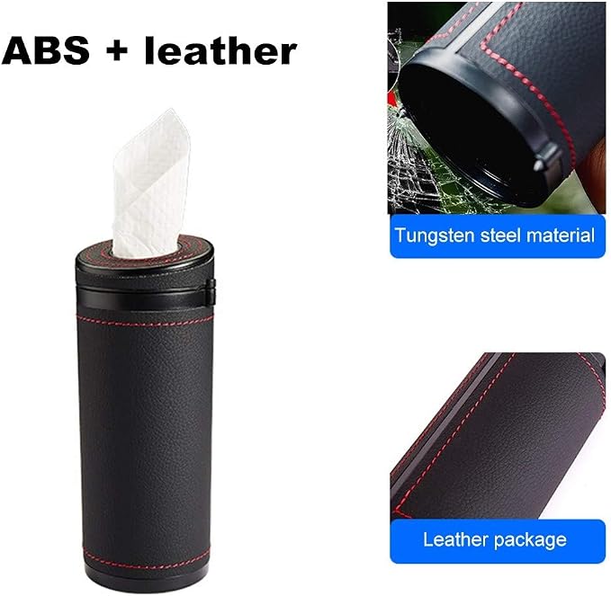 Car Tissue Tube, Cylinder Tissue Box Diameter 2.75'' PU Leather Round Tissues Container for Car Cup Holder, Up to 30 Count Tissue - Image 3
