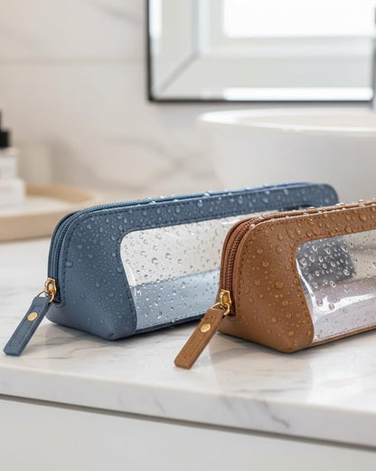 Clear Makeup Bag Set of 2,Pencil Case for Boys,Cute Travel Toiletry Bag | Waterproof PU Leather Portable Makeup Bag for Purse Transparent Travel Comestic Zipper Pouch Organizer and Storage for Women - Image 7