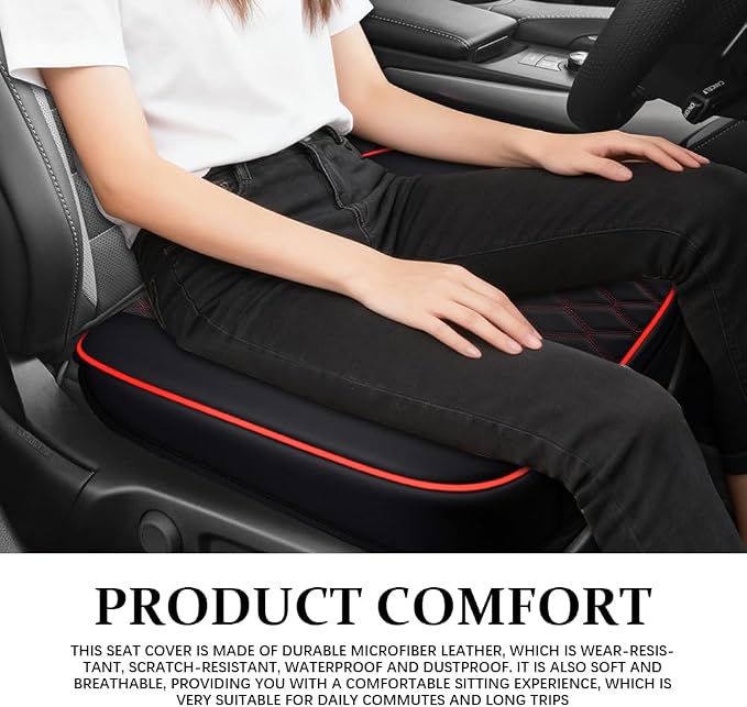 Leather Front Car Seat Cover, Anti-Slip Car Seat Bottom Covers, Full Wrapped Bottom Seat Protectors with Storage Pocket, Universal Comfortable Seat Cushion Fit Vehicles SUVs Trucks (Black Red) - Image 6