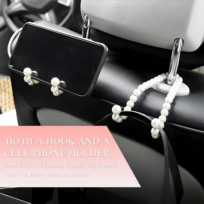 DXNQ Elegant Pearl Car Seat Headrest Hook, Cute Car Seat Hook Hanger Storage Organizer for Handbag Purse, Interior Decoration Headrest Hanger for Women Girls, Car Accessories - Image 3