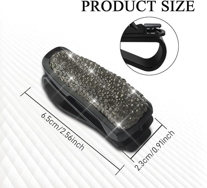 2PCS Bling Rhinestone Car Sun Visor Glasses Holders with Anti-Scratch Sponge, Sunglass Holder for Car, Ticket Card Clip Sunglasses Mount, Auto Eyeglass Hanger Clip for Women Girls (Gray) - Image 2
