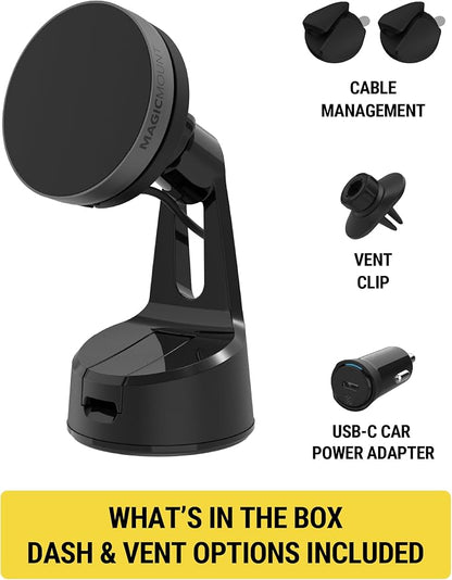 Scosche Qi2 Wireless MagSafe Car Mount Charger, 15W Magnetic Suction Cup Windshield/Dashboard Cell Phone Holder with Vent Clip & Fast USB-C Car Charger Compatible with Apple iPhone 16/15/14/13/12, S25 - Image 7