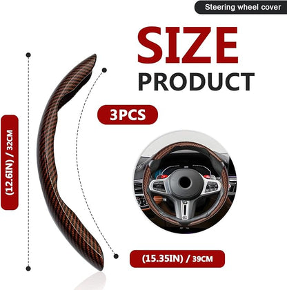 3pcs Universal Carbon Fiber Steering Wheel Cover - Anti-Slip & Segmented Design, Universal 99% Durable Steering Wheel Protector for Men and Women, Car Interior Accessory (Brown) - Image 2