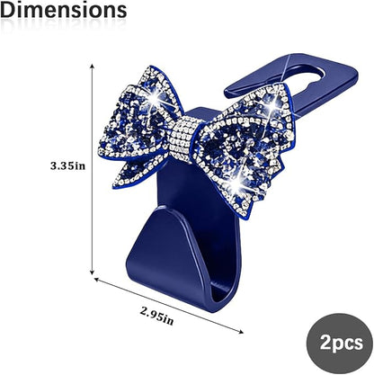Zpana Bling Car Headreat Hook, 2PCS Crystal Rhinestone Cute Bow Vehicle Seat Back Hanger Storage for Purses Bags Grocery, Diamond Auto Rear Seat Organizer, Universal for SUV Truck Sedan (Blue) | PVC construction, rhinestone bow design, compact rear sea... - Image 2