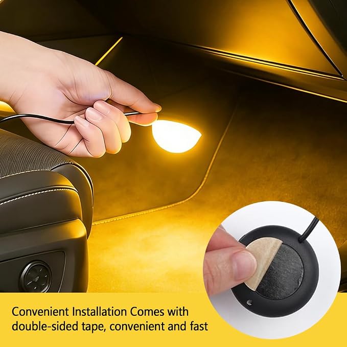 Car Interior LED Lights, Ambient Lighting Car Interior, Automotive Ambient Neon Light Kit with USB Port, Auto Accessories 4 in 1 Automotive Decoration Lighting for RV, Truck, Sedan (Yellow) - Image 5