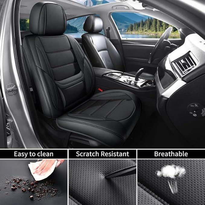Car Seat Covers Full Set Custom Fit For Toyota Highlander 2001-2026, Black | Lumbar Support, Premium Faux Leather, Breathable, Anti-Slip, Airbag Compatible, Waterproof, Car Seat Protectors, 2 Row-5Seat - Image 6