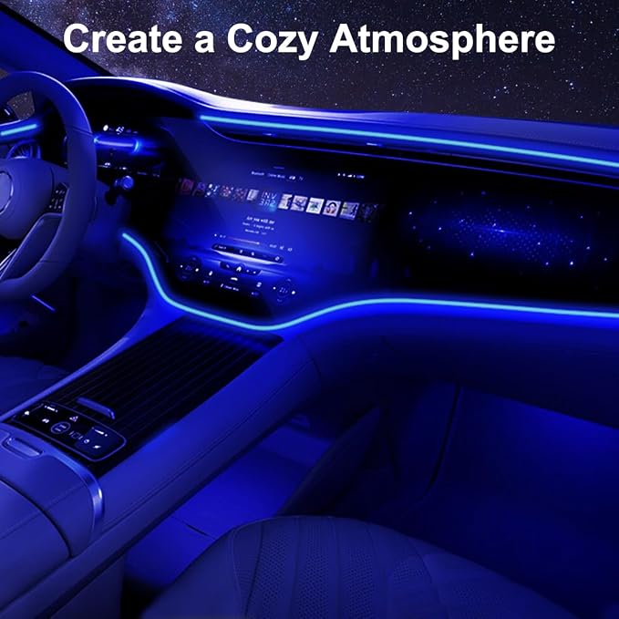 EL Wire Interior Car LED Lights, 16.5FT USB Ambient Lighting Strip, Blue | Neon Glowing Strobing Electroluminescent Wire, 6mm Sewing Edge, Inside Car Lighting Accessories - Image 3