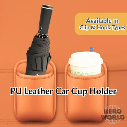 Large PU Leather Car Door Cup Holder Clip On or Hook Style Drink Holder Seat Side Hanging Storage Pocket for Water Bottle Coffee Cup Rear Back Seat Organizer (Hook, Gray) - Image 2