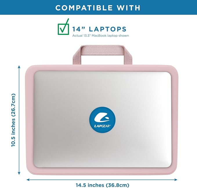 LAPGEAR Compact Lap Desk – Rose Quartz, Fits 14" Laptops | Microbead Cushion, Built-In Pencil Slot, Carry Handle, Fits Standard Letter-Size Paper (8.5" × 11") - Image 3